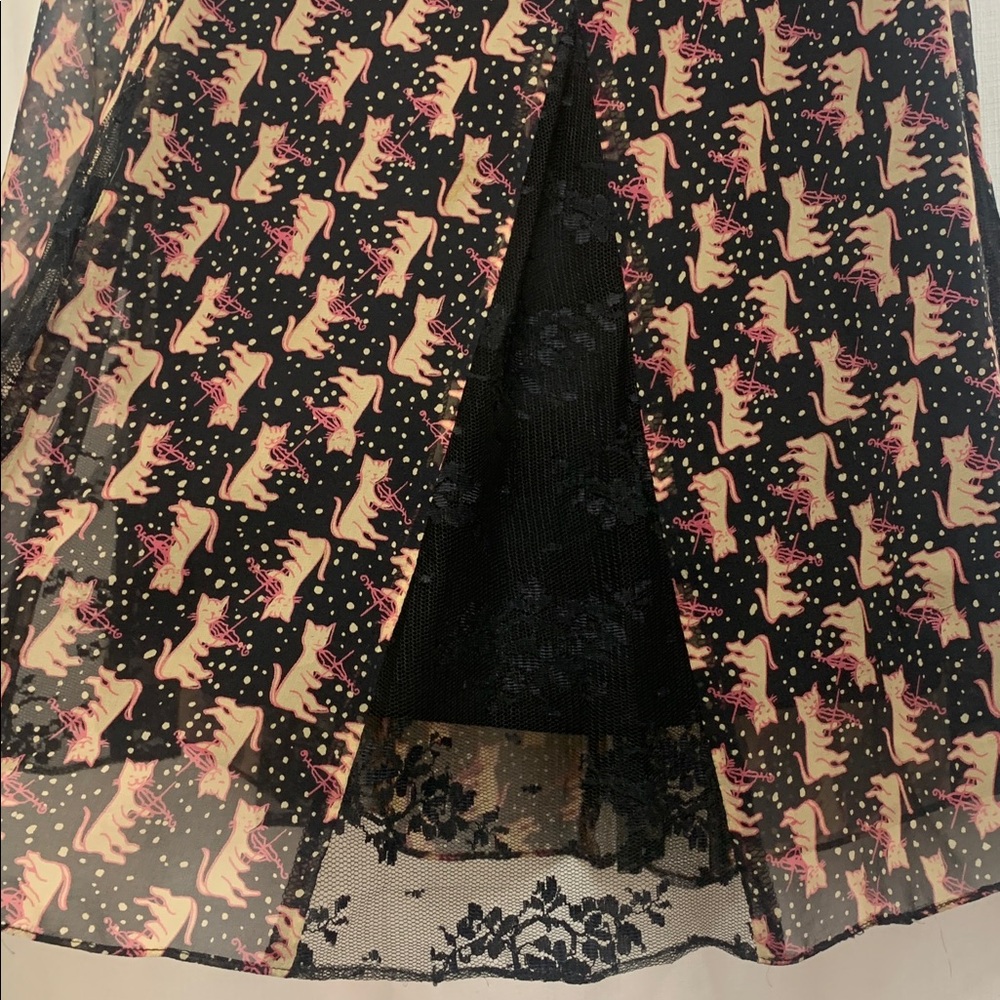 Vintage Betsey Johnson Cat and The Fiddle Pleated Lace Chiffon A-Line Skirt Y2K - Picture 5 of 11